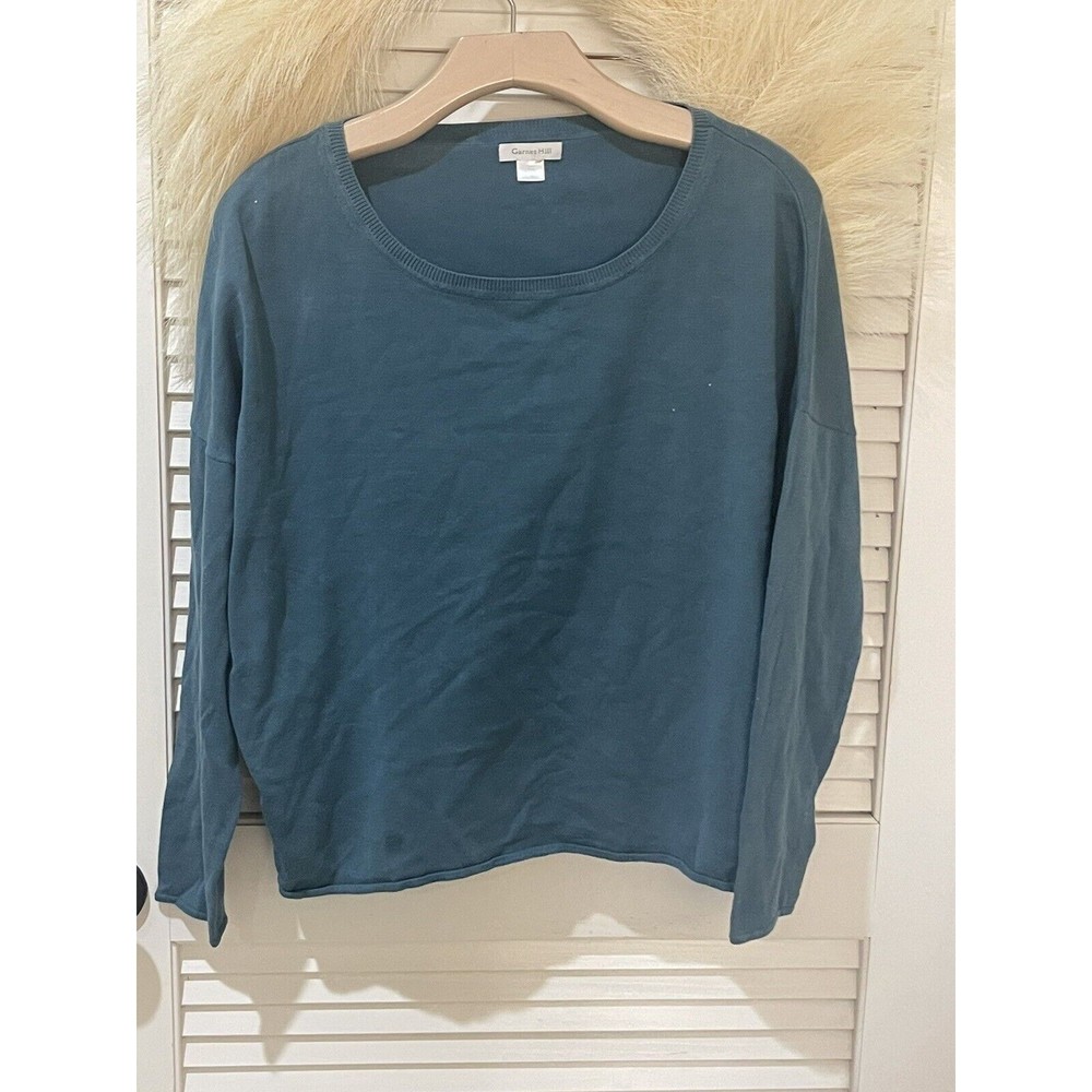 Garnet Hill size Large Teal top silk cotton blend tunic Long Sleeve crew neck